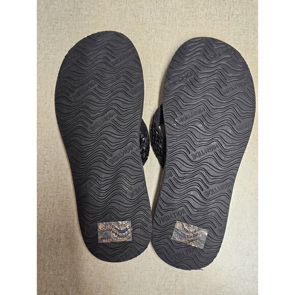 High Tide Women's Comfort Thong BLACK Flip Flops Woven Leather Neutral - Picture 7 of 8